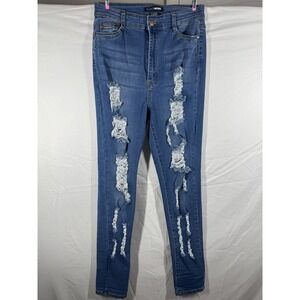 Fashion Nova distressed skinny jeans in a medium blue wash Size 13